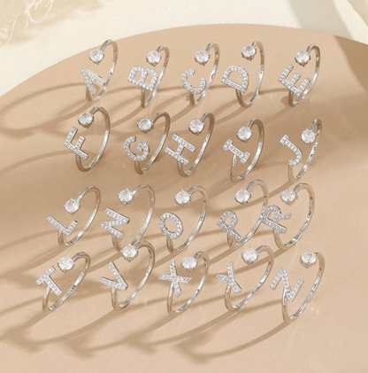 Elegant Letter A–Z Ring – Silver Adjustable Initial Ring for Women