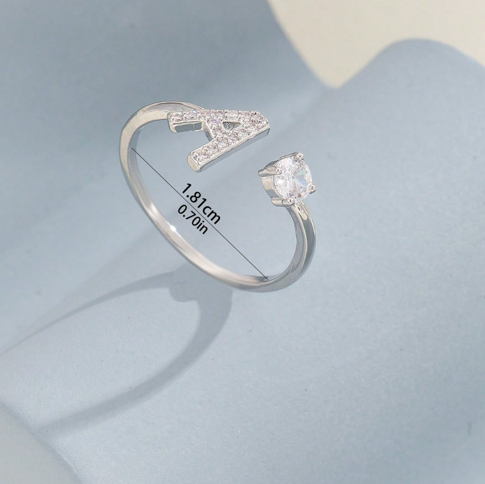 Elegant Letter A–Z Ring – Silver Adjustable Initial Ring for Women