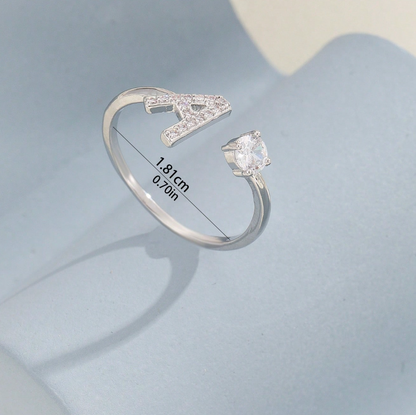 Elegant Letter A–Z Ring – Silver Adjustable Initial Ring for Women