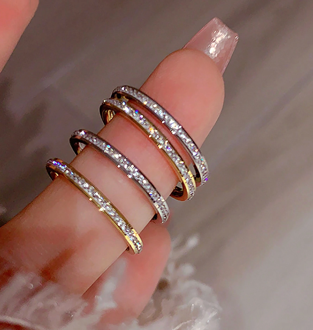 Stackable Cubic Zirconia Ring – Stainless Steel Gold/Silver Band for Women
