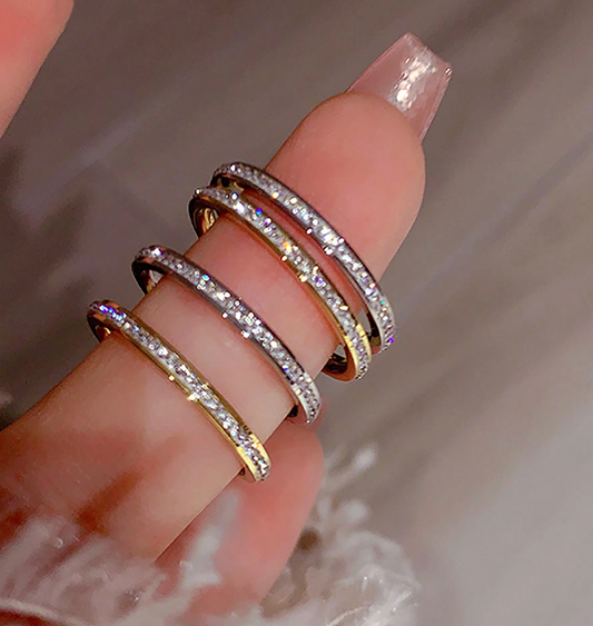 Stackable Cubic Zirconia Ring – Stainless Steel Gold/Silver Band for Women