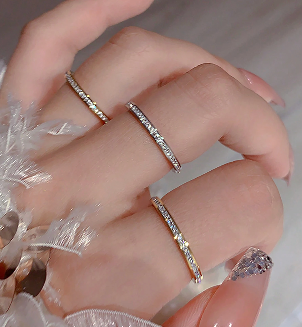 Stackable Cubic Zirconia Ring – Stainless Steel Gold/Silver Band for Women