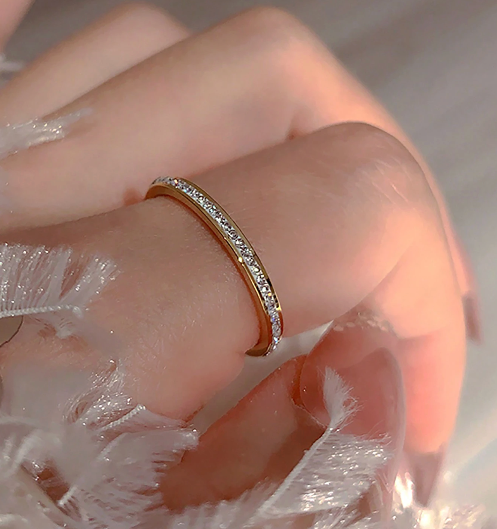 Stackable Cubic Zirconia Ring – Stainless Steel Gold/Silver Band for Women