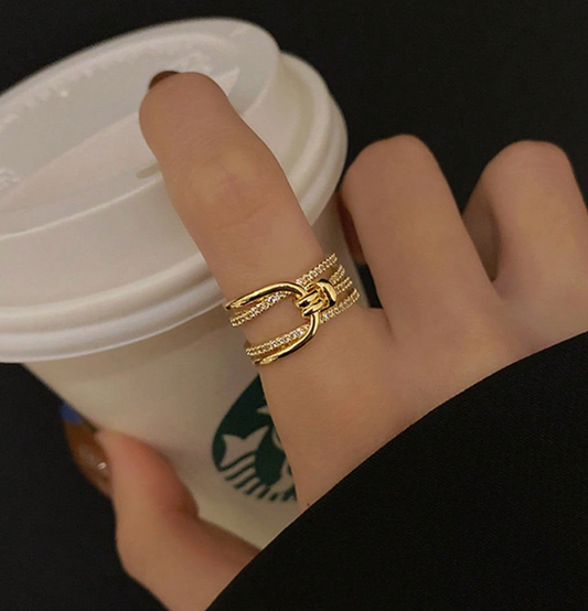 Elegant Multi-Layer Knotted Ring – Asymmetrical Open Design Fashion Ring for Women