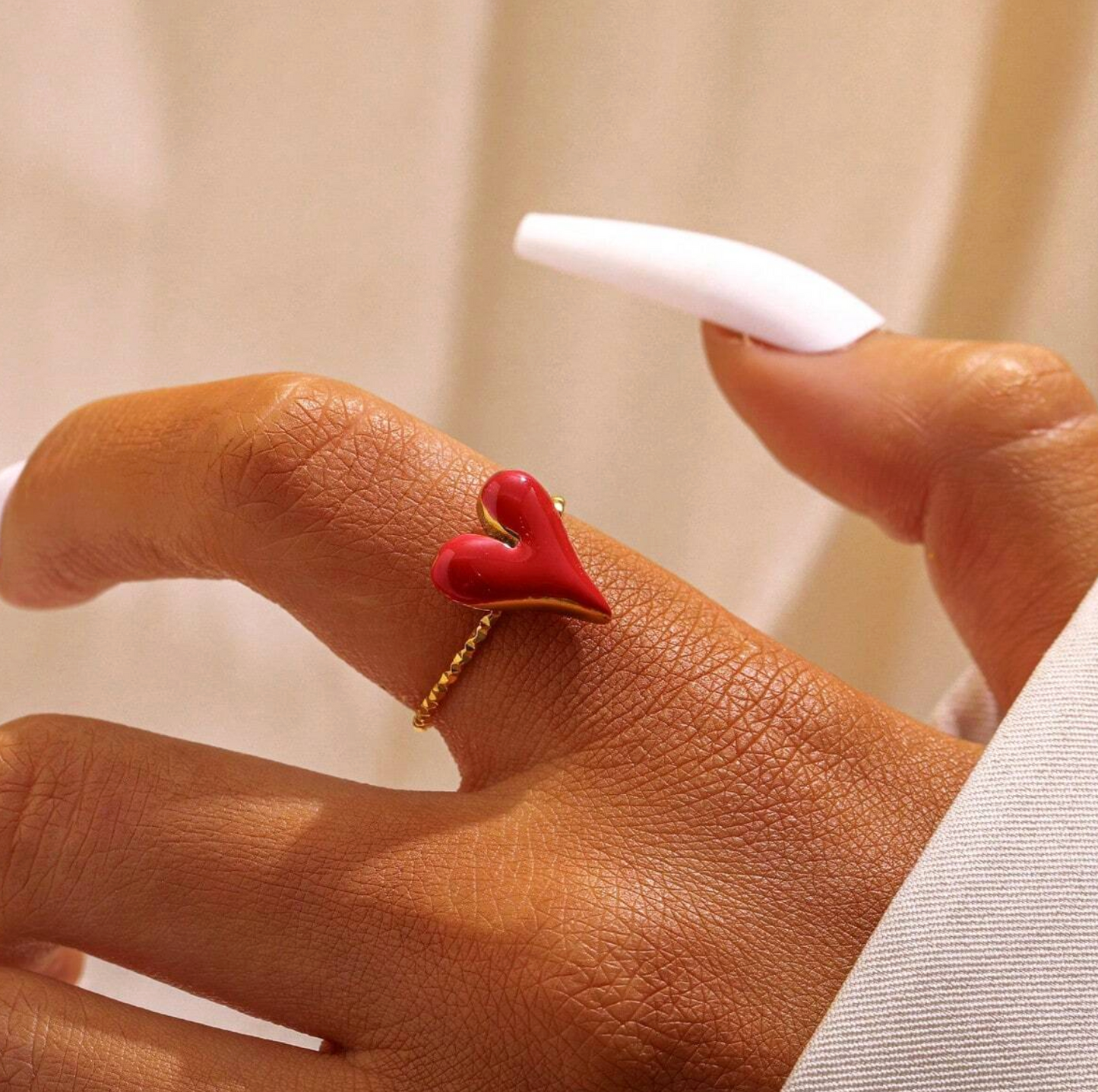 Gold Heart Drop Oil Ring – Adjustable Sweet & Elegant Stainless Steel Ring for Women