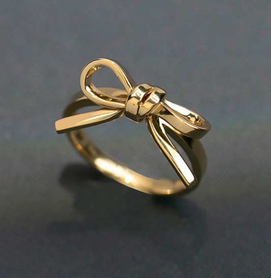 Golden Bow Love Ring – Dainty Bowknot Promise Ring for Women