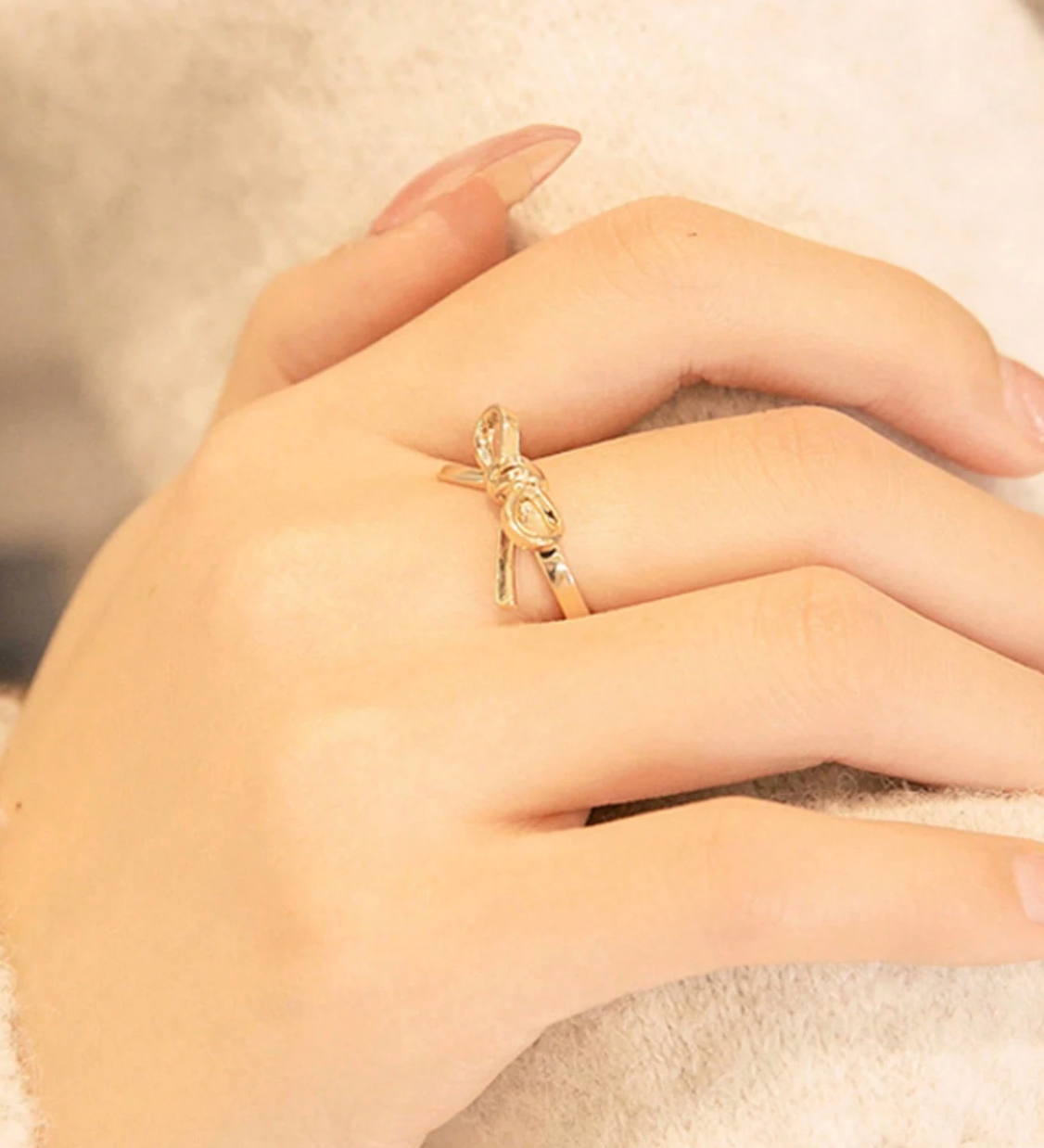 Golden Bow Love Ring – Dainty Bowknot Promise Ring for Women