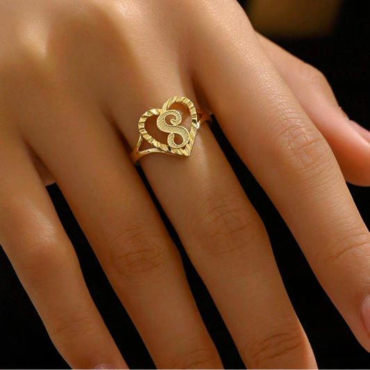 Vintage Initial Letter Ring – Adjustable A–Z Alphabet Ring for Couples