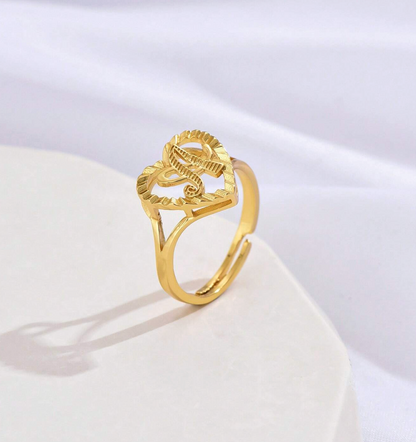 Vintage Initial Letter Ring – Adjustable A–Z Alphabet Ring for Couples