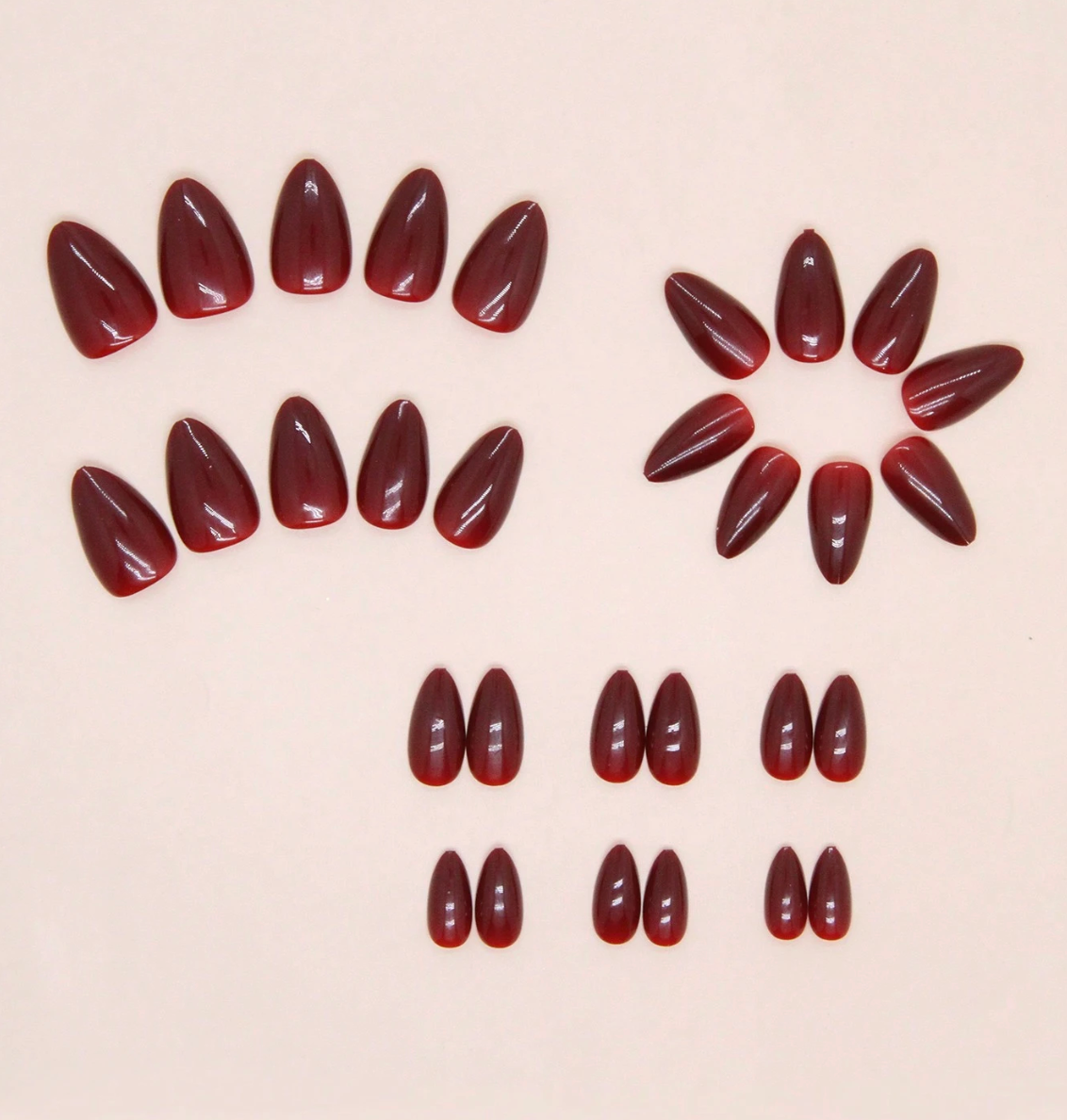 30 Pcs Almond Solid Color Press On Nail Set Universal Fit Everyday Manicure