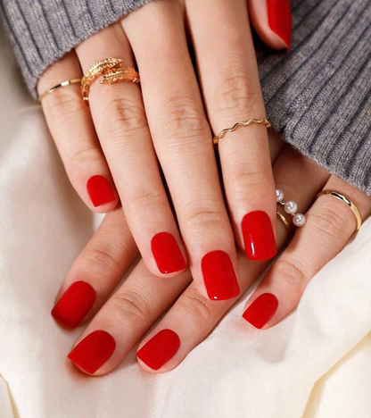 Classic Cherry Red | Short Square Press-On Nails (24 Pcs Gift Set)