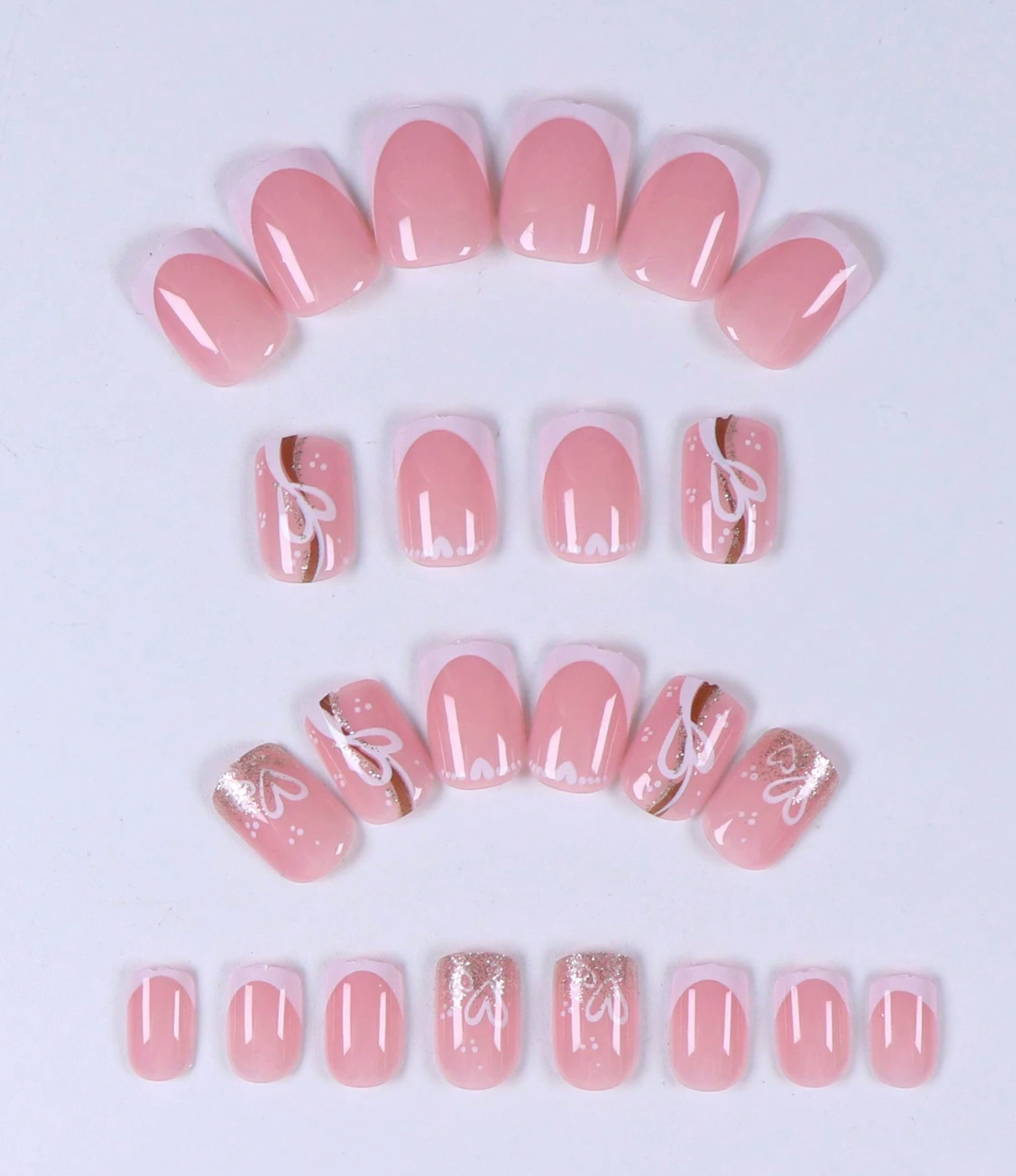 Sweetheart Nude Pink | Gold Line & Heart Accent Nails (24 Pcs Gift Set)