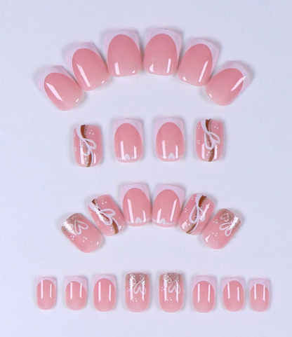 Sweetheart Nude Pink | Gold Line & Heart Accent Nails (24 Pcs Gift Set)