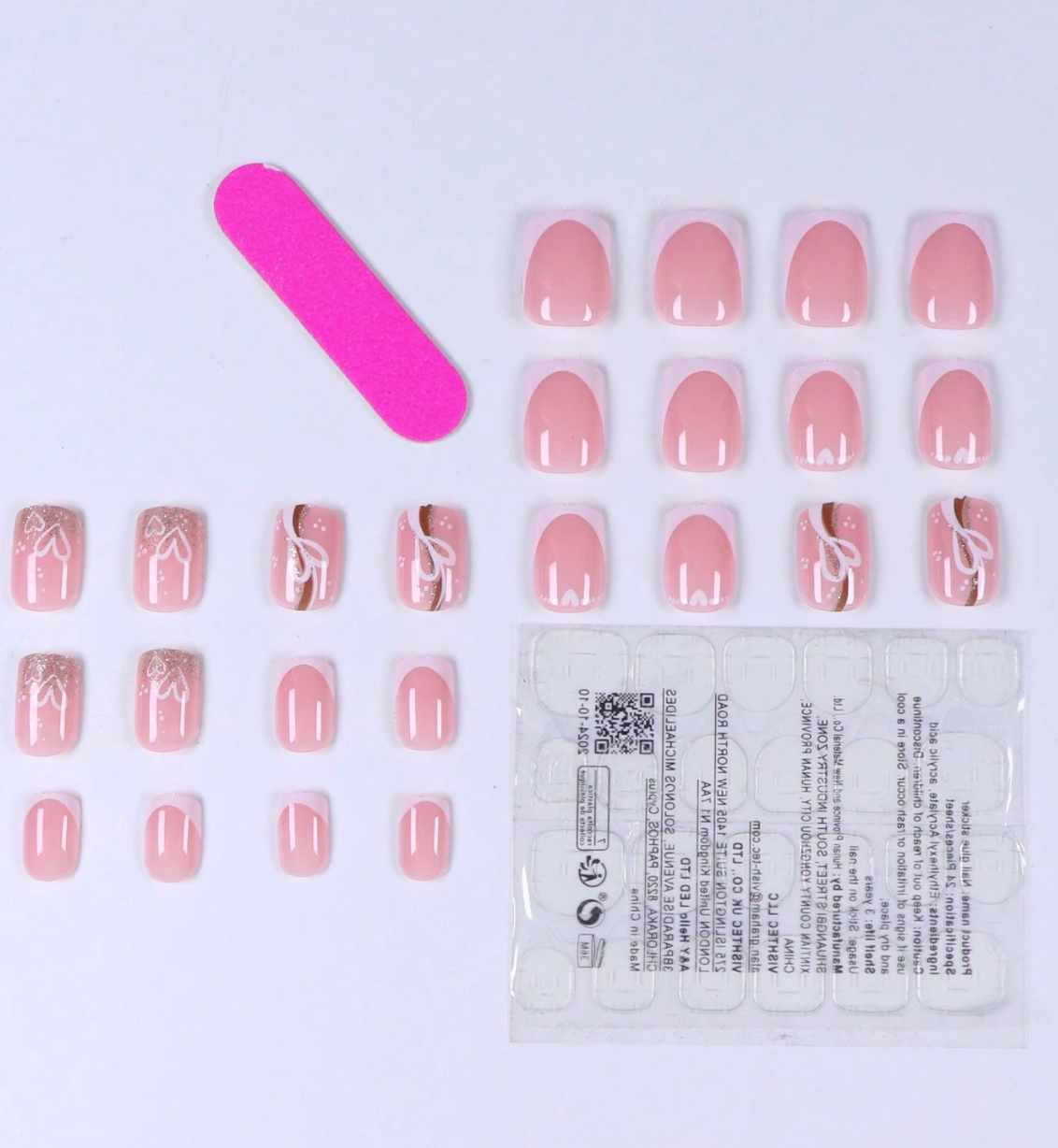 Sweetheart Nude Pink | Gold Line & Heart Accent Nails (24 Pcs Gift Set)