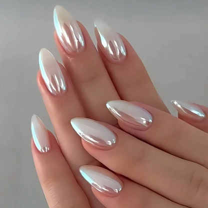 Lotus Root Pink Aurora Cat Eye Almond Press On Nails 24pcs Nail Box