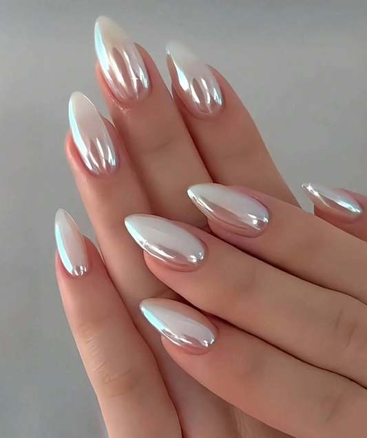 Lotus Root Pink Aurora Cat Eye Almond Press On Nails 24pcs Nail Box