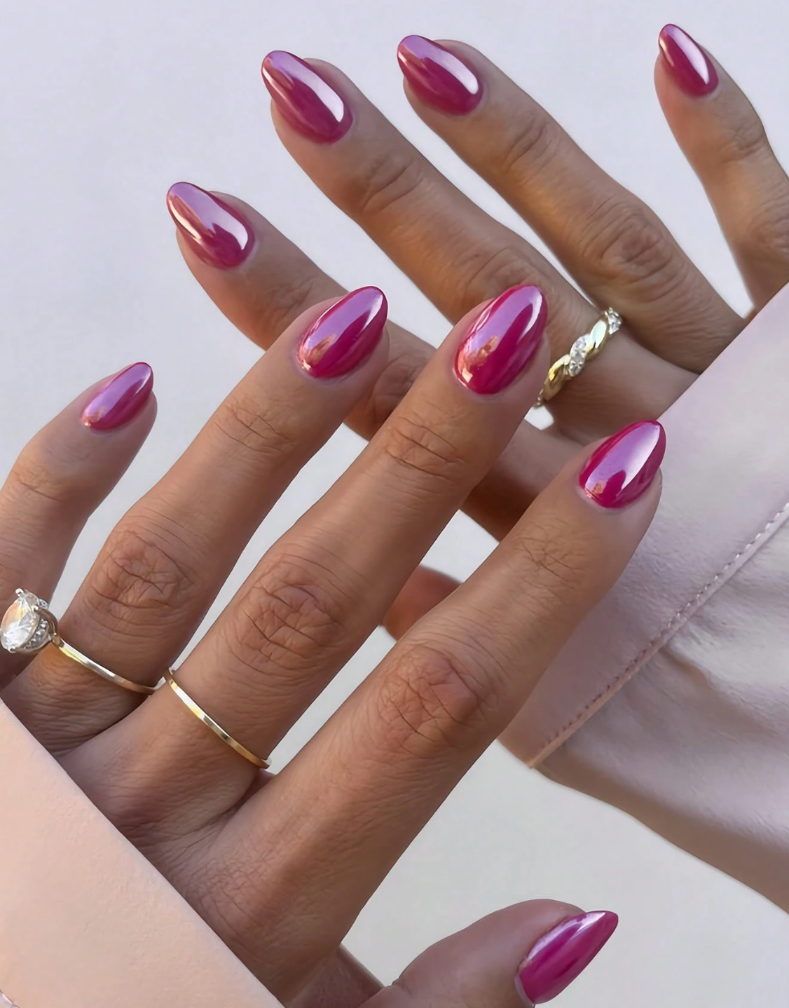 Lotus Root Pink Aurora Cat Eye Almond Press On Nails 24pcs Nail Box