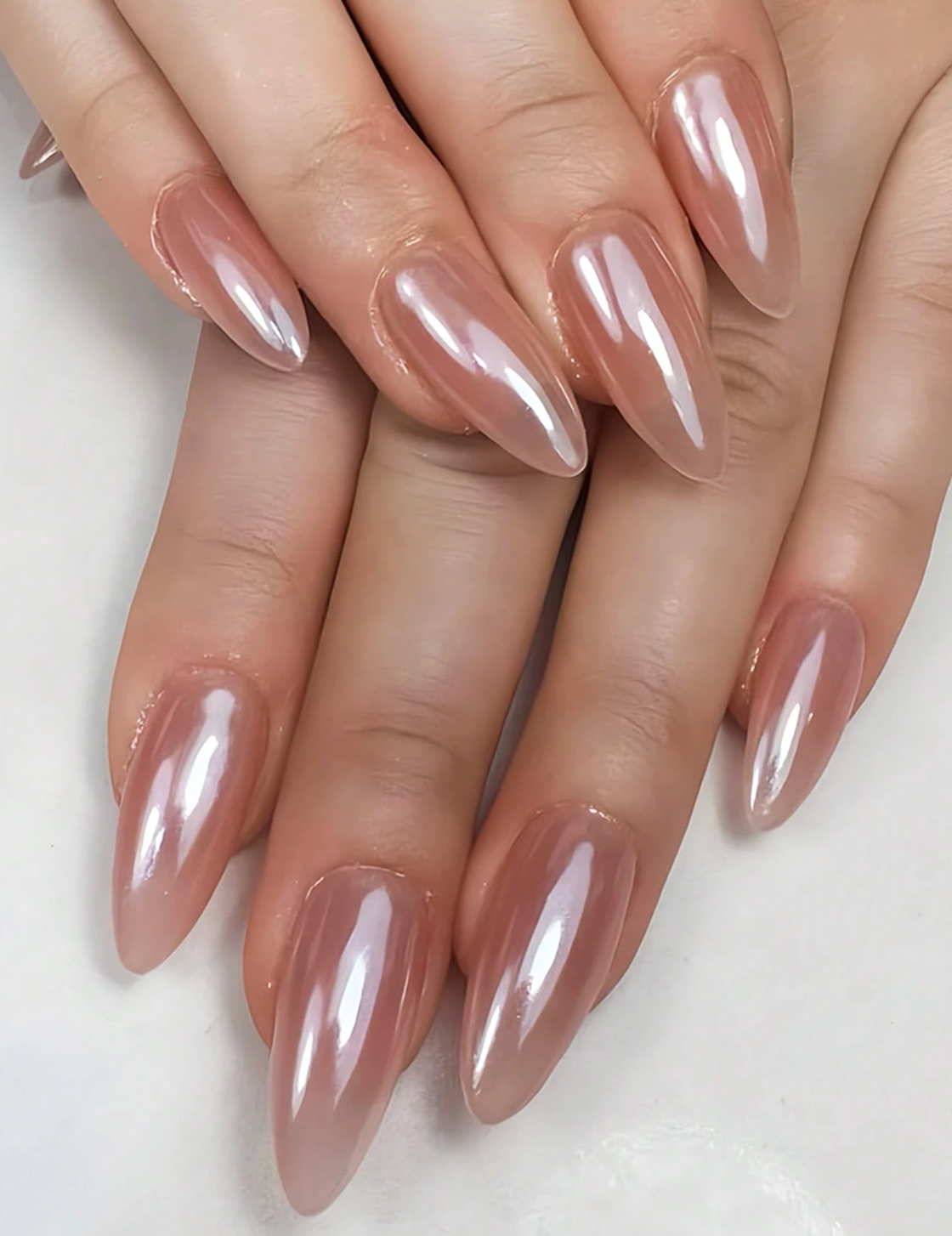 Lotus Root Pink Aurora Cat Eye Almond Press On Nails 24pcs Nail Box