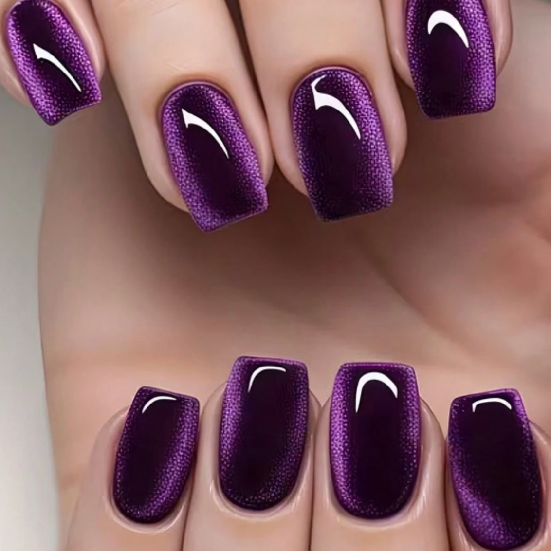 Red And Purple Cat Eye Press On Nails Elegant Chic Style 30pcs Nail Box