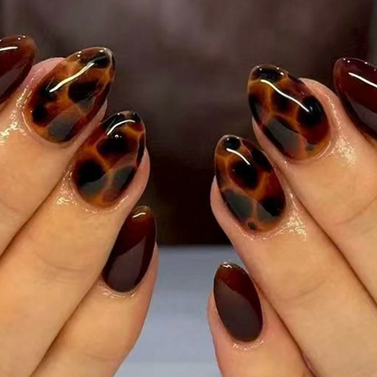 Short Oval 3D Gel Press On Nails Floral Pearl French Style 24pcs Nail Box