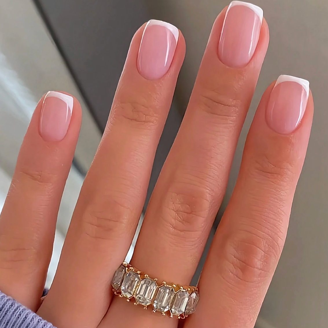 Short Square French Press On Gel Nails Soft Pink Full Cover 24pcs Nail Box