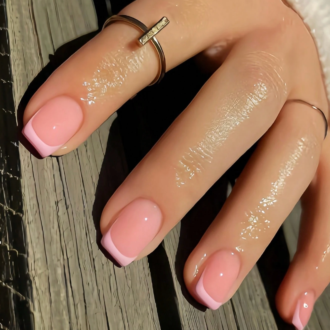 Short Square French Press On Gel Nails Soft Pink Full Cover 24pcs Nail Box