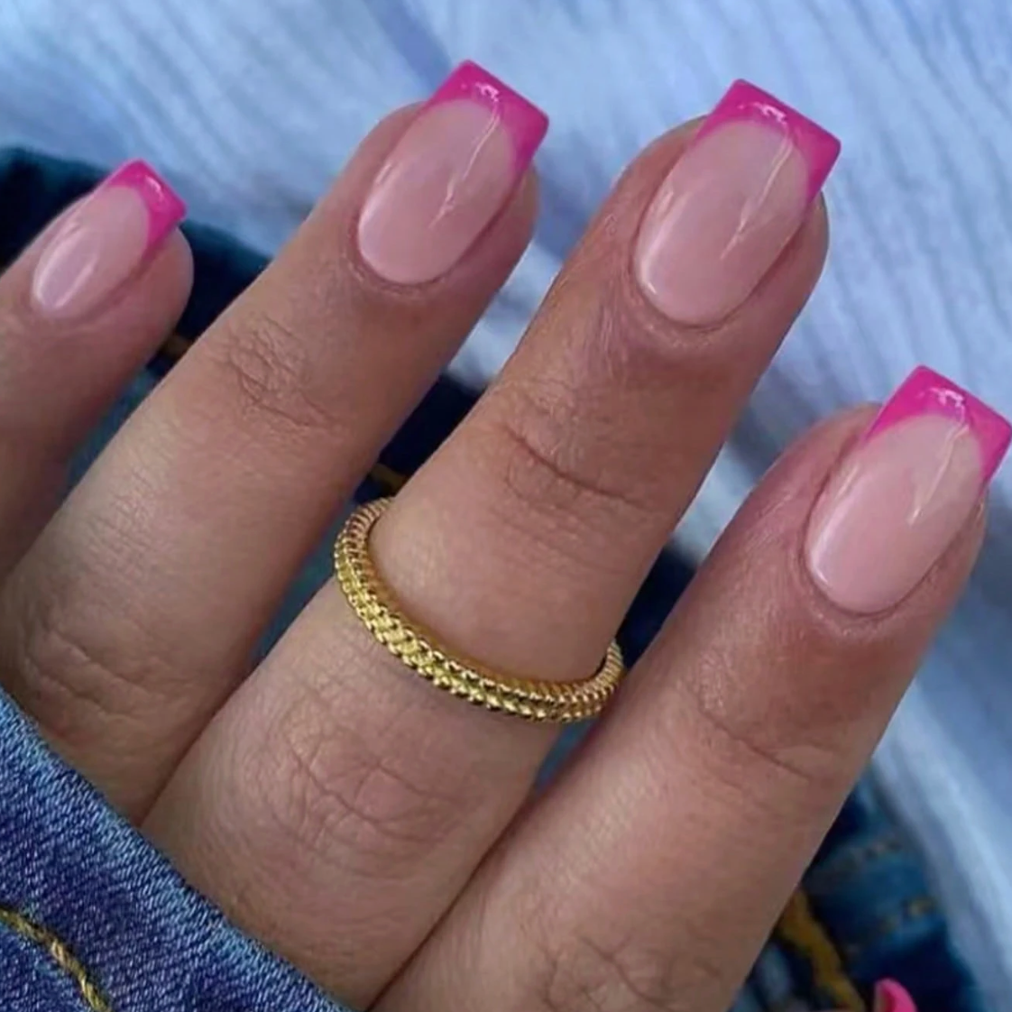 Short Square French Press On Gel Nails Soft Pink Full Cover 24pcs Nail Box