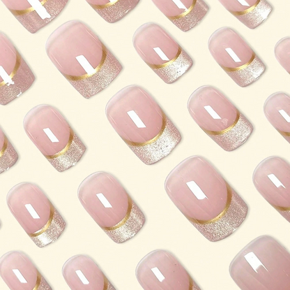 Short Square Red Press On Nails With Glitter Heart Design 24pcs Nail Box