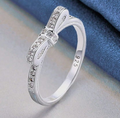Silver Bow Spark Ring – Crystal Edition