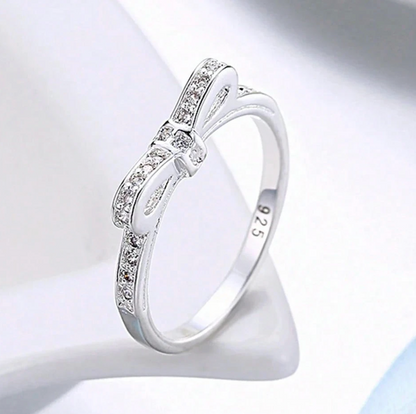 Silver Bow Spark Ring – Crystal Edition