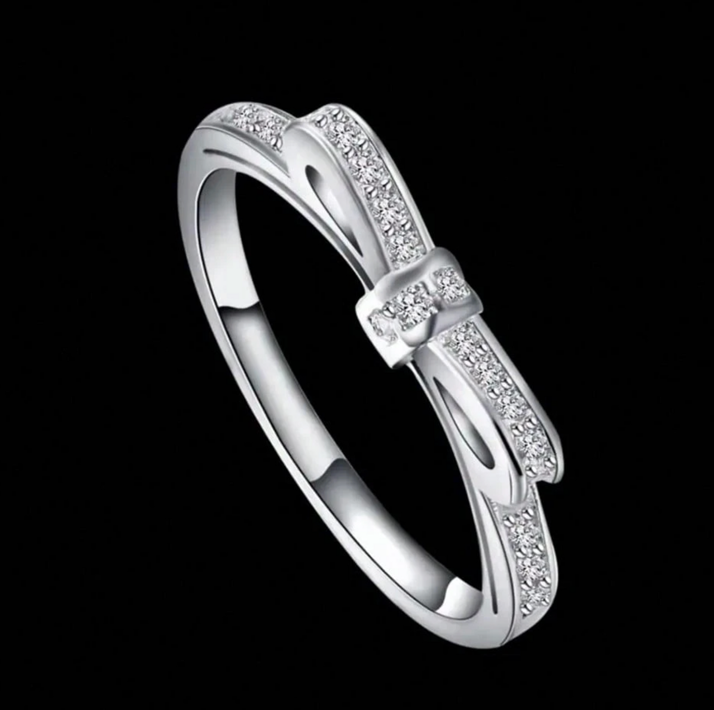 Silver Bow Spark Ring – Crystal Edition