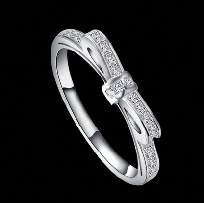 Silver Bow Spark Ring – Crystal Edition