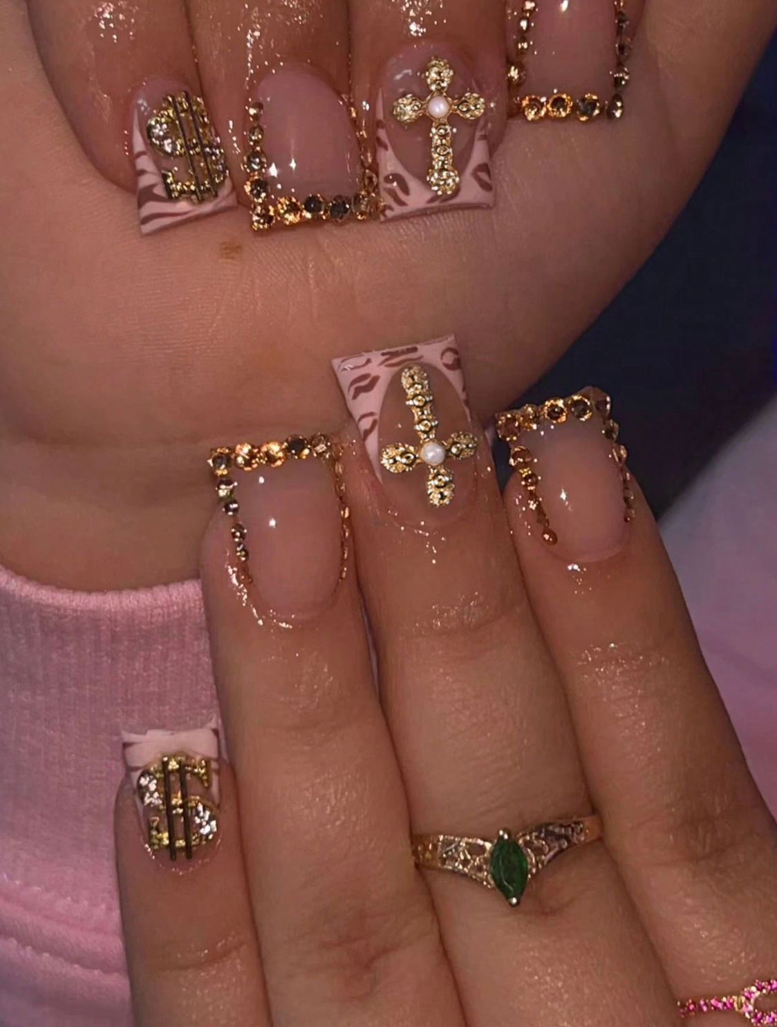 Long Duckbill Press On Nails Star Gradient Leopard Print French Design 24pcs Nail Box
