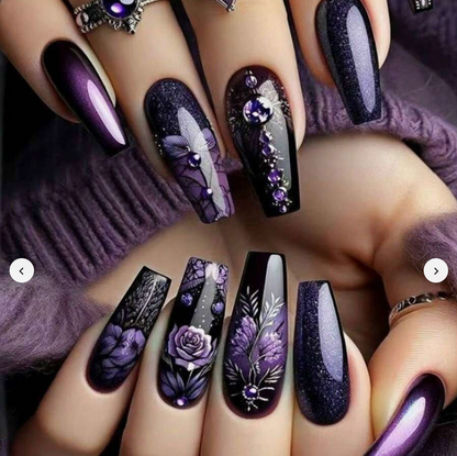 24PCS Long Ballerina Press On Nails Sunflower Butterfly Glossy Fake Nails Set