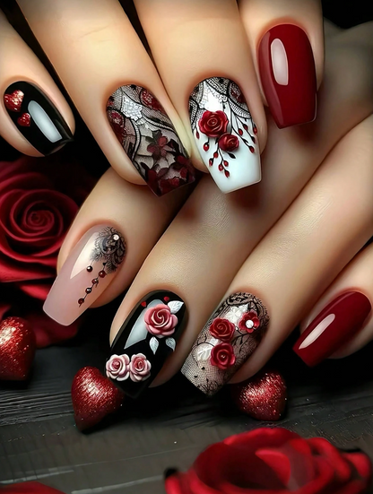 24PCS Long Ballerina Press On Nails Sunflower Butterfly Glossy Fake Nails Set