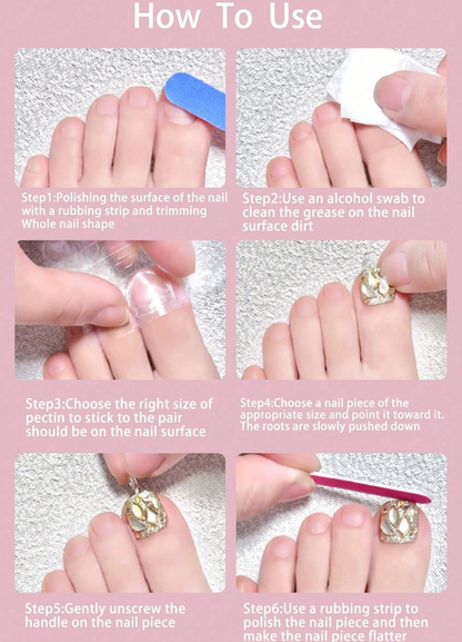 24PCS Square Press On Toenails with Crystal Rhinestones Summer Pedicure Fake Toe Nails Set