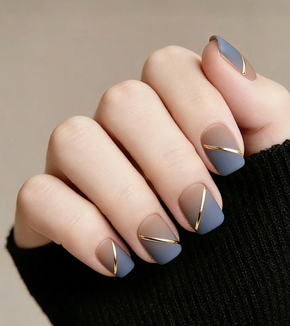 24PCS Y2K Blue Ombre French Press On Nails Short Square Glitter Rhinestone Design