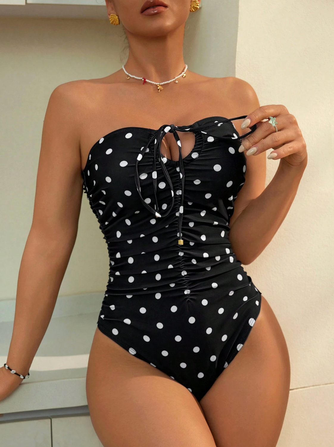Portofino Polka Dot Ruffle One-Piece - Sexy Tie-Up Vintage Swimsuit