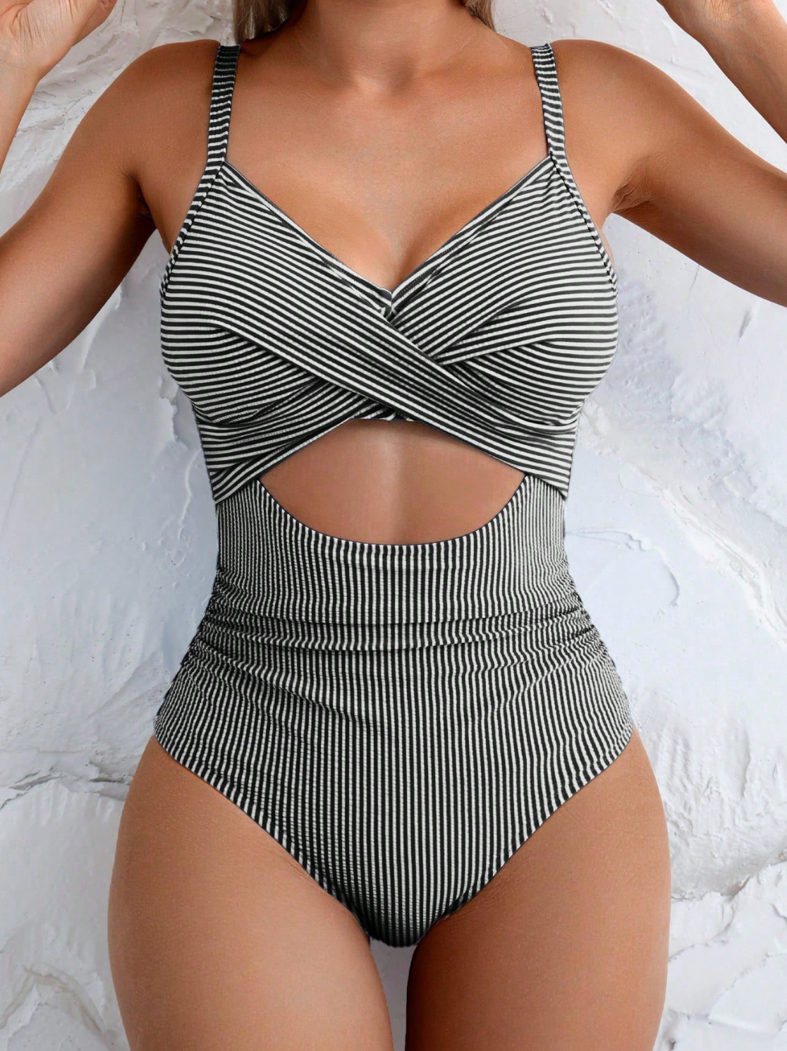 Breton Hollow-Front One-Piece - Sexy Striped Swimsuit with Lace-Up Back