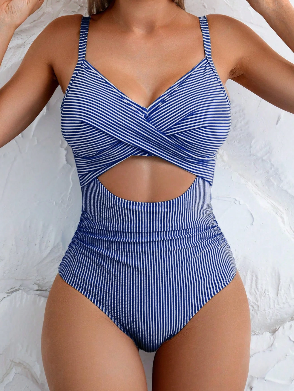 Breton Hollow-Front One-Piece - Sexy Striped Swimsuit with Lace-Up Back
