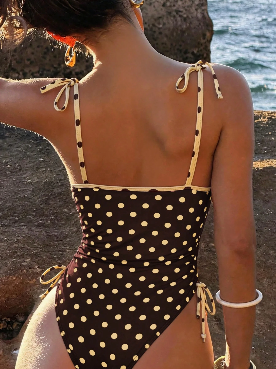 Vintage Polka Dot Spaghetti Strap One-Piece - Retro Tie-Front Holiday Swimsuit