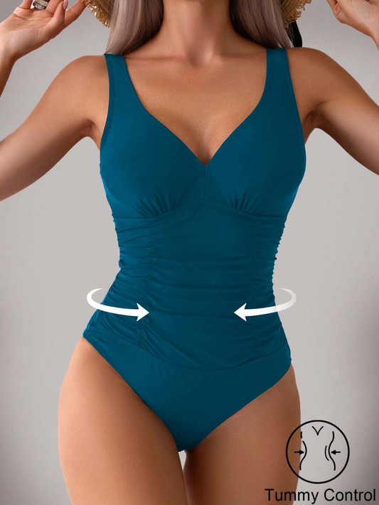 Summer Beach Ruched Tummy Control One Piece Swimsuit