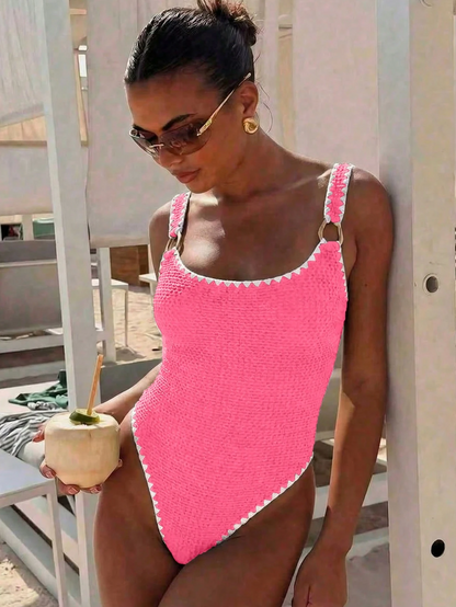 Biarritz Vintage Mint & Yellow One-Piece - Retro French Style Swimsuit