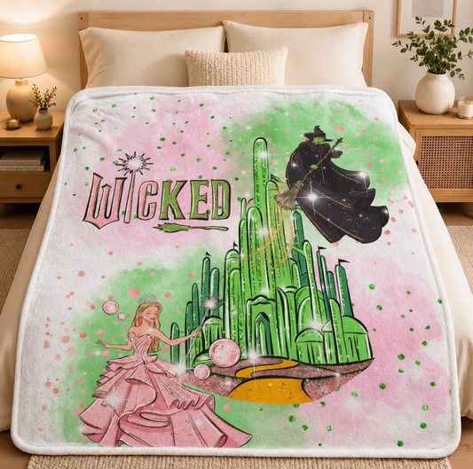 Pink and Green Enchanted City Blanket