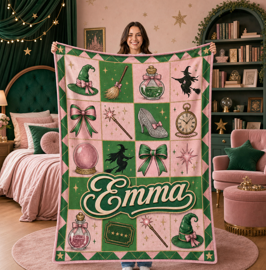 Custom Pink and Green Magical Icons Blanket