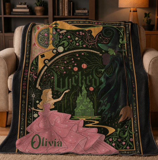 Custom Enchanted Storybook Witch and Princess Blanket