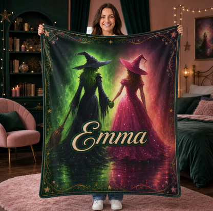Custom Pink and Green Witch Friendship Blanket