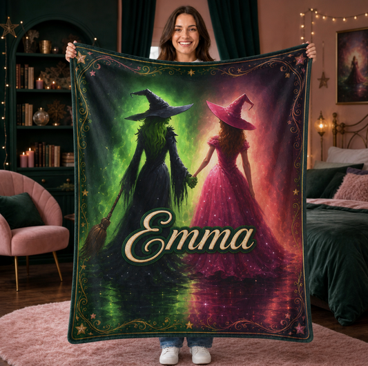 Custom Pink and Green Witch Friendship Blanket