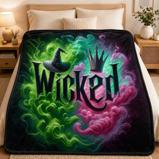 Witch Hat and Crown Pink Green Magic Blanket