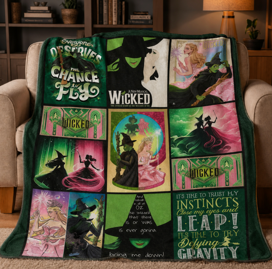 Pink and Green Magical Theater Collage Blanket